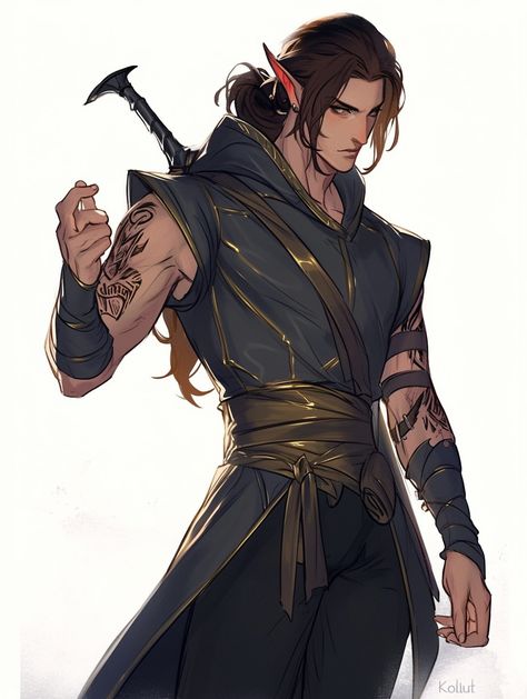 Dragon Age Outfits, Man In Armor Drawing, Druid Oc Male, Deer Character Design Male, Hot Male Character Art, Fae Soldier, Hunter Oc Male, Eladrin Male, Arcane Archer Dnd