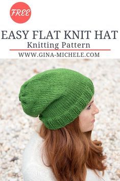 Slouchy Hat Knitting Pattern Free Slouch Beanie, Flat Knit Hat, Knitted Hat Patterns Free Women, Knit Slouchy Hat Pattern, Crocheting Gifts, Projek Mengait, Knit Hat Pattern Easy, Slouch Hats, Knitted Slouch Hat