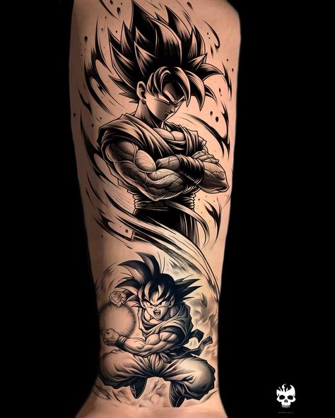 Goku 🔥 Anime halfsleeve tattoo design from dargonballz manga series! Call or DM if you are interested at #9533220311 #tattoodesign #tattoodesigns #anime #animeart #animetattoo #dragonballz #sandyskullz Dbz Sleeve Tattoo, Dragonball Tattoo Ideas, Goku Black Tattoo, Dragon Ball Z Tattoo Design, Dragon Ball Tattoo Design, Goku Tattoos, Goku Tattoo Ideas, Goku Tattoo Design, Dragonball Z Tattoo