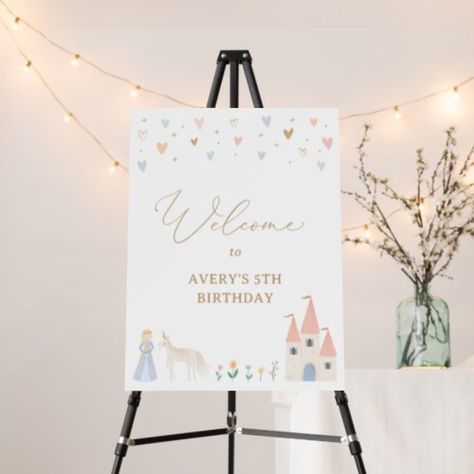 $44.2 | Princess Birthday Party Welcome Sign - birthday party, girl birthday, magical day, princess party, pink yellow gold periwinkle, hearts stars flowers, floral greenery, cute whimsical girly, welcome sign, script calligraphy Birthday Party Entrance Sign, Princess Party Signs, Birthday Party Girl, Princess Theme Birthday, 2 Princess, Party Entrance, Baby Birthday Decorations, Party Welcome Sign, Floral Greenery