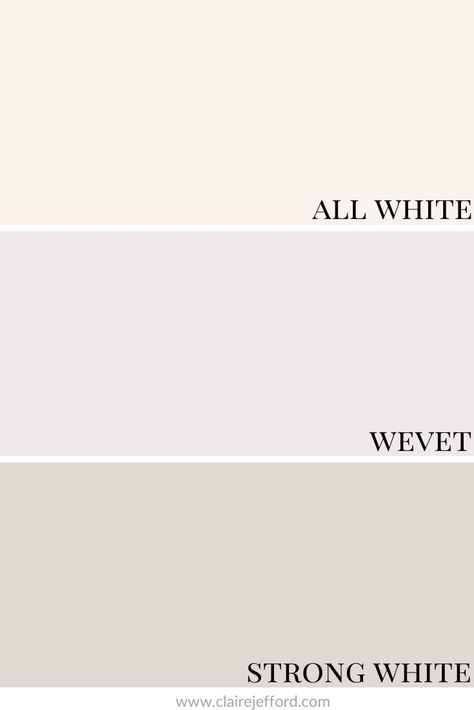 Farrow & Ball whites - All White, Wevet and Strong White all work beautifully with Railing No. 31. Learn more about this colour here. Farrow And Ball Wevet Living Rooms, Farrow And Ball White Kitchen, Farrow And Ball Strong White Kitchen, Farrow And Ball Wevet Kitchen, Hallway Farrow And Ball Paint Colors, Wevet Farrow And Ball Bedrooms, Wevet Farrow And Ball Hallway, Strong White Farrow And Ball Hallway, Farrow And Ball Colour Schemes Hallways