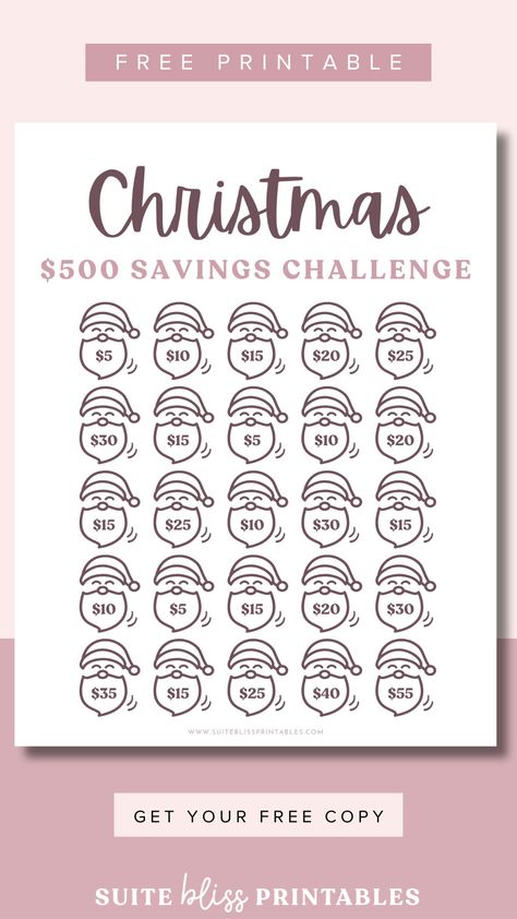 Ready to take on the Christmas Savings Challenge? The holiday season turns even the most budget-conscious among us into cheerful spenders, so if you’re determined to have a holly-jolly holiday without breaking the bank, you’re in the right place. Get your FREE $500 Christmas Savings Challenge Printable at the end of the blog and unwrap the gift of financial peace this holiday season! #christmassavingschallenge Saving Tracker Ideas, Christmas Budget Printable Free, Christmas Savings Challenge Free Printable, December Savings Challenge, Christmas Savings Plan Biweekly, Free Printable Savings Challenge, Free Savings Challenge Printable, Free Money Saving Printables, Savings Challenge Printable Free