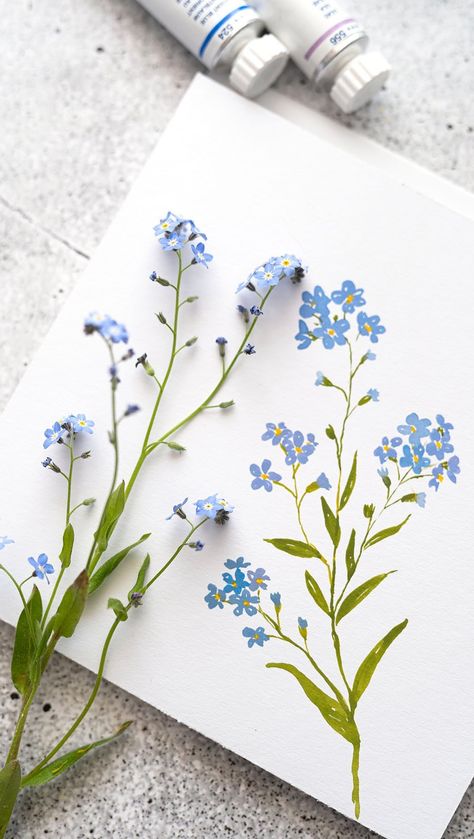 Small Flower Watercolor Paintings, Small Hand Painted Flowers, Mini Watercolor Flowers, Tiny Flowers Watercolor, Small Blue Flowers Painting, Watercolor Bookmarks Flower, Watercolor Bookmarks, Abstract Watercolor Art, Book Art Diy