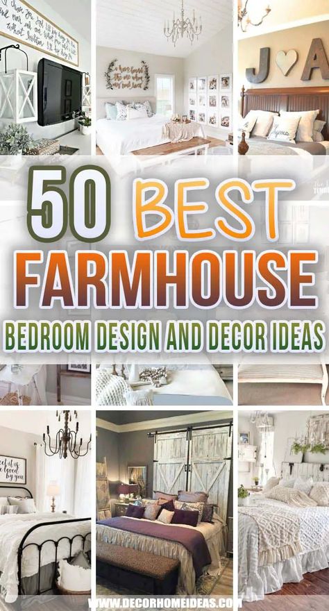 49 Beautiful Farmhouse Bedroom Design and Decor Ideas To Add More Rustic Flair | Decor Home Ideas Bed Rooms Ideas Master Farmhouse, Farmhouse Style Spare Bedroom, Small Farmhouse Bedroom Decor, Rustic Farmhouse Ideas Bedroom, Farmhouse Boho Bedroom Rustic, Farmhouse Modern Bedroom Decor, Bedroom Farmhouse Decor Ideas, Farm Decor Bedroom, Farmhouse Guest Bedroom Decor Ideas