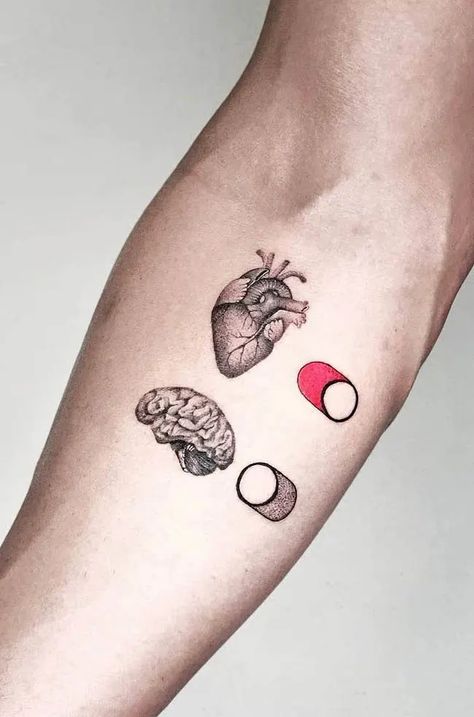 Herren Hand Tattoos, Button Tattoo, Brain Tattoo, Our Mindful Life, Health Tattoo, Semicolon Tattoo, Tattoo Artwork, Tattoo Cover, Female Tattoo