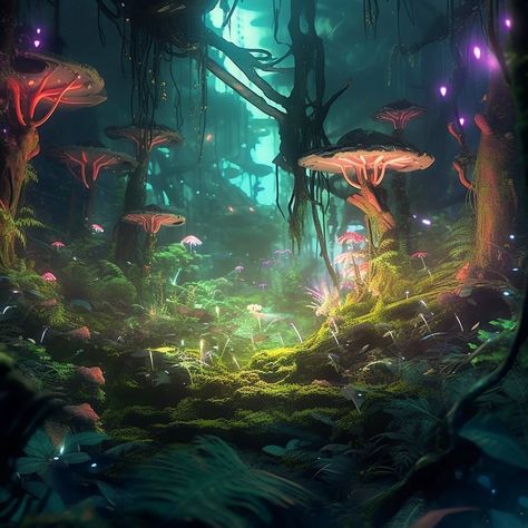 Exploring the enchanting depths of this lush forest, where vibrant green plants and whimsical mushrooms create a magical scene. Nature's wonders never cease to amaze! 🌿✨ #EnchantedForest #NatureLovers #GreeneryGalore #MushroomMagic #IntoTheWild #NaturePhotography #ForestVibes #ExploreMore #NatureBeauty #OutdoorAdventures Fantasy Mushroom Forest, Whimsical Plants, Forest Composition, Enchanted Mushroom Forest, Enchanted Forest Theme Party, Alice In Wonderland Paintings, Whimsical Mushrooms, Forest Theme Party, Magic Wood