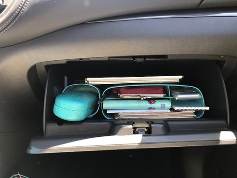 Glove Box Essentials, Car Truck Organization, Car Middle Console Organization, Car Glove Box Organization, Glove Box Organization, Car Console Organization, Car Organisation, Organize Car, Organized Car