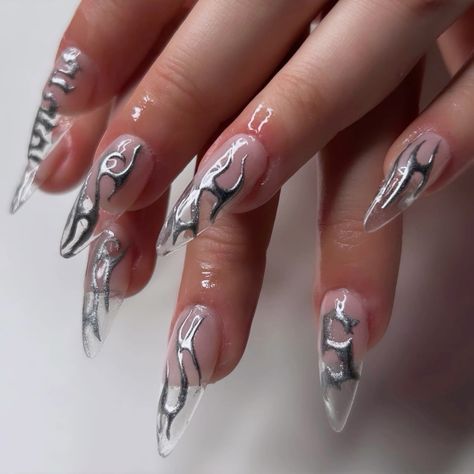 Chain Nails Designs, Cybersigil Nails, Goth Chrome Nails, Neotribal Nails, Cybersigilism Nails, Techno Nails, Flames Nails, Fur Nails, Nail Sunny