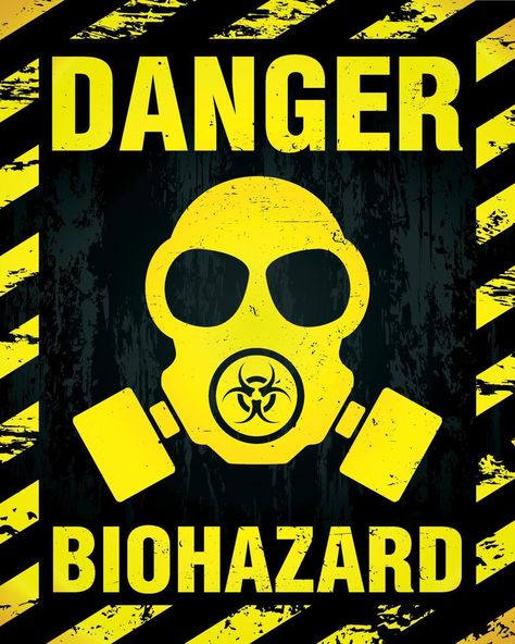 Danger Biohazard warning label sign, gas mask icon. Infected Specimen, black and yellow danger symbol with worn, scratchy and rusty textures Formaldehyde Dangers, Toxic Waste Symbol, Biohazard Aesthetic, Danger Symbol, Radioactive Symbol, Biohazard Sign, Biohazard Symbol, Hazard Sign, Toxic Waste