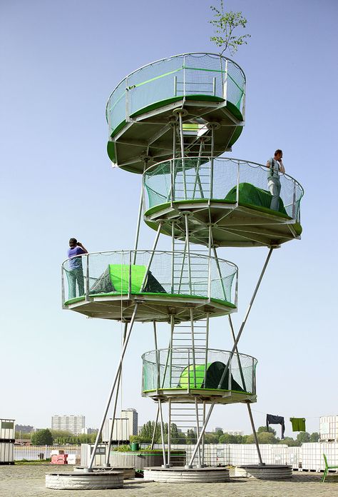 Urban Camping II / import.export Architecture Watch Tower Architecture, Urban Camping, Tactical Urbanism, Temporary Architecture, Observation Tower, Bamboo Architecture, Tower Design, Urban Furniture, Green Architecture