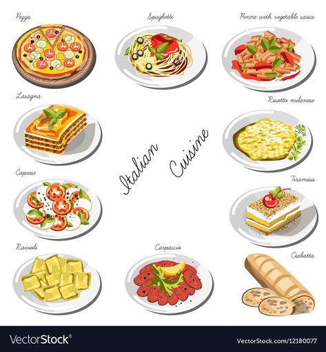 Traditional Italian Food Recipes, Animation Food, Education Drawing, Food Lessons, Italian Cuisine Recipe, Famous Food, Around The World Food, Traditional Italian Dishes, Food Vector