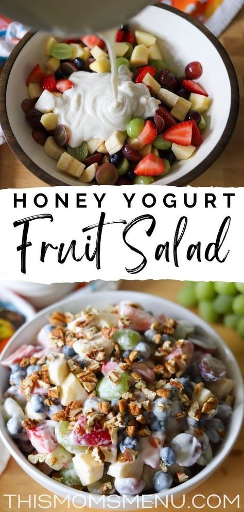 Low Sugar Lunch Ideas, Breakfast Fruit Salad, Fruit Salad With Yogurt, Breakfast Spread, Refreshing Breakfast, Healthy Fruit Salad, Breakfast Fruit, Fruit Recipes Healthy, Honey Yogurt