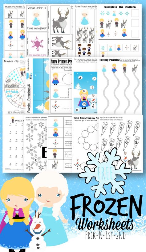 FREE Frozen Worksheets!! These frozen printables are perfect for helping preschool, kindergarten,, first grade, and 2nd graders practice math, alphabet, literacy, and so much more while having FUN!! #frozen #preschool #kindergarten Frozen Worksheets Printables, Elsa Preschool Activities, Frozen Activity Sheets, Frozen Activities For Kids Preschool, Disney Week Preschool, Disney Preschool Activities, Frozen Activities For Kids, Frozen Worksheets, Disney Worksheets