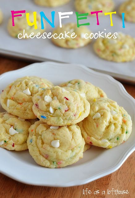 Funfetti Cheesecake, Life In The Lofthouse, Cheesecake Cookies Recipes, Brownie Mix Cookies, Funfetti Cookies, Funfetti Cake Mix, Cheesecake Pudding, Cheesecake Cookies, Cookie Desserts