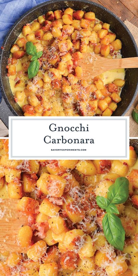 Prosciutto Gnocchi Recipes, Gnocchi Carbonara, Balsamic Chicken Pasta, Easy Gnocchi, Slow Cooker Balsamic Chicken, Pancetta Recipes, Gnocchi Dishes, Crispy Pancetta, Pasta Carbonara Recipe