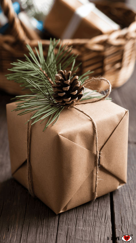 21 Creative Christmas Gift Wrapping Ideas to Make Your Presents Pop - I Luve It Burlap Gift Wrapping, Boho Christmas Gift Wrapping, Primitive Gift Wrapping Ideas, Christmas Gift Wrapping With Brown Paper, Natural Wrapping Ideas, Minimalist Christmas Gift Wrapping, Twine Christmas Wrapping, Natural Wrapping Paper Ideas, Brown Christmas Gift Wrapping