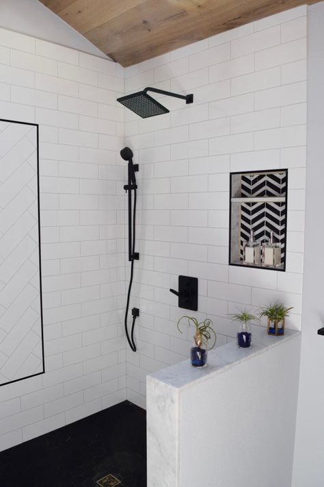 My wife hates Schluter trim White Tiles Grey Grout, White Subway Tile Shower, White Subway Tile Bathroom, Bathroom Grout, Subway Tile Showers, Subway Tiles Bathroom, Grey Grout, Bullnose Tile, White Subway Tiles