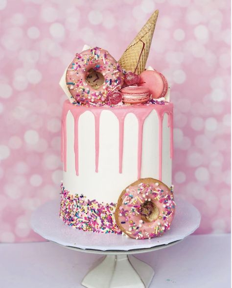 Pink Sprinkle Donut Cake, Too Sweet Birthday Cake, Donut Party Cake Ideas, 2 Sweet Cake Ideas, Donut Sprinkle Cake, Sweet One Theme Cake, 4ever Sweet Birthday Cake, Two Sweet Theme Cake, Donut And Ice Cream Birthday Cake