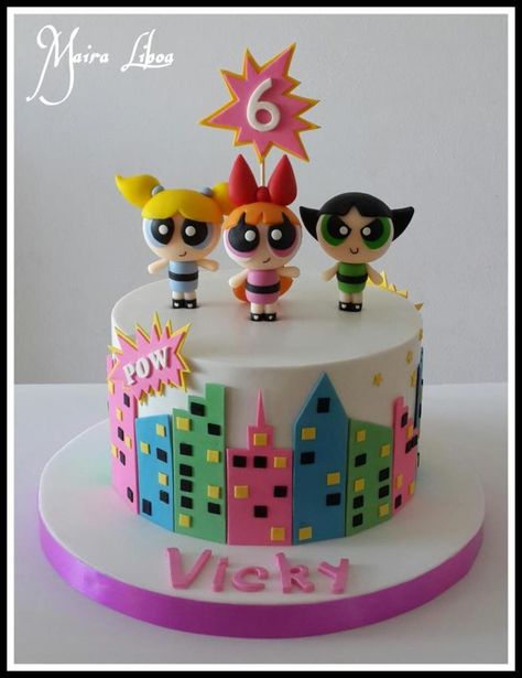 Powerpuff girls by Maira Liboa Powerpuff Theme Party, Powerpuff Girl Party Ideas, Powerpuff Birthday Party Ideas, Powerpuff Girls Birthday Party Ideas, Powerpuff Cake, Powerpuff Girls Decorations, Powerpuff Party, Power Puff Girls Cake, Girls Birthday Party Games