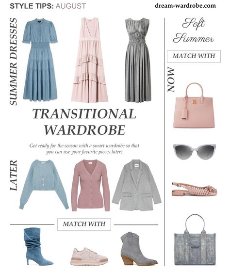 Summer Shopping Guide for the Summer Color Types – Dream Wardrobe Soft Summer Wardrobe Capsule, True Summer Celebrities, Light Summer Wardrobe, Soft Summer Color Palette Outfits, Soft Summer Outfits, Light Summer Makeup, True Summer Color Palette, Warmer Outfits, 12 Season Color Analysis