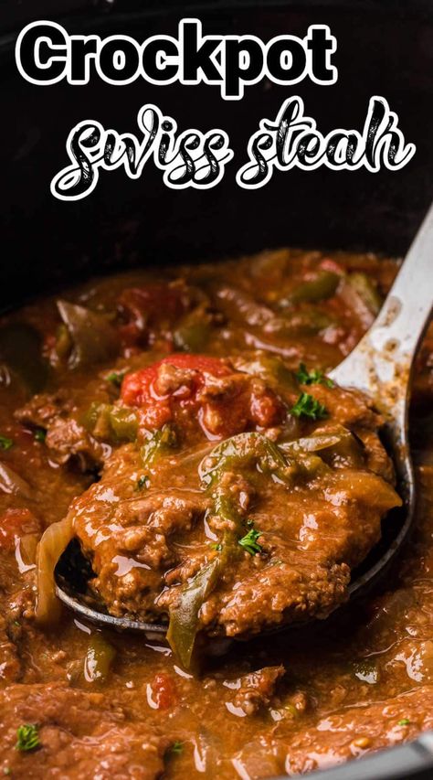 Tender Crockpot Swiss Steak couldn't be easier to make when you use your slow cooker! Flavorful and effortless, it's delicious! Crockpot Swiss Steak Recipes, Crockpot Round Steak Recipes, Crockpot Swiss Steak, Swiss Steak Crockpot, Delicious Healthy Dinner Recipes, Swiss Steak Recipes, Round Steak Recipes, Cube Steak Recipes, Swiss Steak