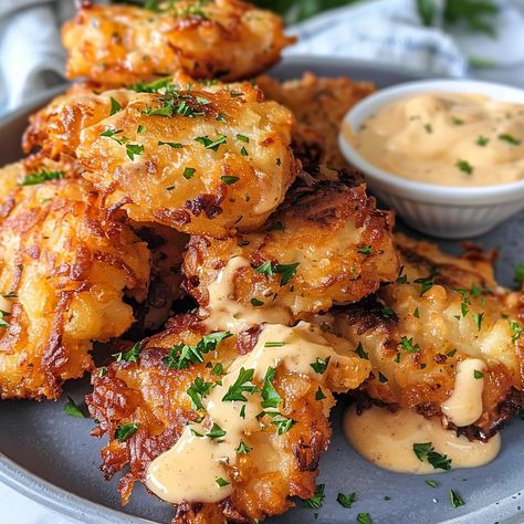 Cheesy Chicken Fritters Air Fryer Chicken Fritters, Cheesy Chicken Fritters Recipe, Ground Chicken Fritters, Chicken Fritter, Garlic Aioli Dip, Cheesy Chicken Fritters, Cheesey Chicken, Chicken Fritters Recipe, High Heat Cooking Oil