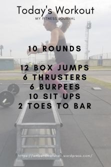 Today's Workout, Today's workout included thrusters, box jumps, burpees and more. For more info please click the pic to check out my blog. #tacfit #fitness #fitmom #getfit #nike #fitchick #nikewomen #fitlife #girlswholift #junkbrand Box Jump Workout, Bike Workouts, Wods Crossfit, Crossfit Workouts Wod, Kettlebell Challenge, Crossfit Workouts At Home, Air Bike, Crossfit At Home, Crossfit Wods