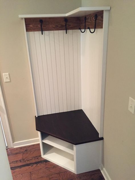 Completed these two pieces for some good fiends and clients in Pelham… Small Corner Entryway Shoe Storage Ideas, Corner Coat Rack And Bench Small Entry, Corner Mud Room Storage, Tiny Mudroom Ideas, Corner Entryway Ideas, Corner Entryway Bench, Hallway Narrow, Bench And Coat Rack, Corner Hall Tree