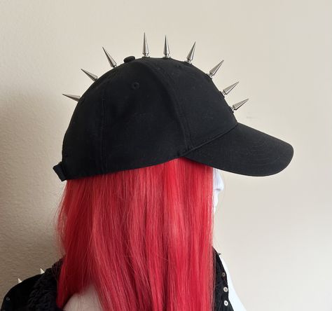 #spikes #spike #spiked #spikey #spiky #punk #punkrock #crust #crustpunk #goth #alt #accessories #hat #hats Spikes On Clothes, Spiked Accessories, Punk Jewelry With Spikes For Alternative Fashion, Punk Spikes, Punk Hat, Alt Accessories, Punk Choker With Spikes, Punk Ideas, Spike Necklace Punk