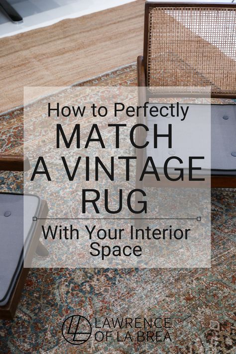 Heres a quick vintage rug interior design idea. Read this post to learn how to perfectly match a vintage rug with your interior space such as your living room or bedroom. Persian Rug Styling Living Rooms, Living Room With Vintage Rug, Styling A Persian Rug, Vintage Rug Styling, Decorating With Persian Rugs, Vintage Persian Rug Living Room, Persian Rug Modern Living Room, Vintage Rugs In Living Room, Layered Rugs Living Room