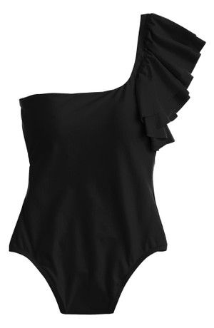 One Shoulder Bathing Suit, Swimsuits Black, Flounce Swimsuit, Ruffle Bathing Suit, Bathing Suits Bikinis, Pear Body Shape, One Shoulder Swimsuit, Fashion For Summer, 1 Piece Swimsuit