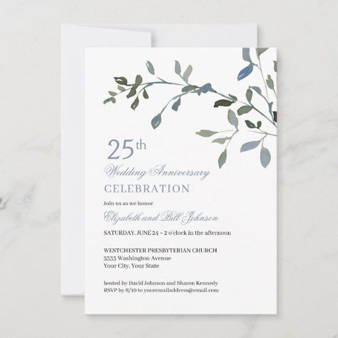 Elegant Watercolor Blue 25th Wedding Anniversary Invitation 25th Anniversary Invitation, 25th Wedding Anniversary Invitations, Anniversary Design, Anniversary Invitation, Wedding Anniversary Celebration, Wedding Anniversary Invitations, Watercolor Greenery, Elegant Typography, Elegant Watercolor