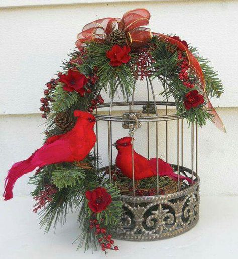 .. Bird Cage Centerpiece, Bird In A Cage, Christmas Flower Arrangements, Bird Cage Decor, Christmas Floral Arrangements, Christmas Bird, Christmas Arrangements, Christmas Lanterns, Christmas Flowers