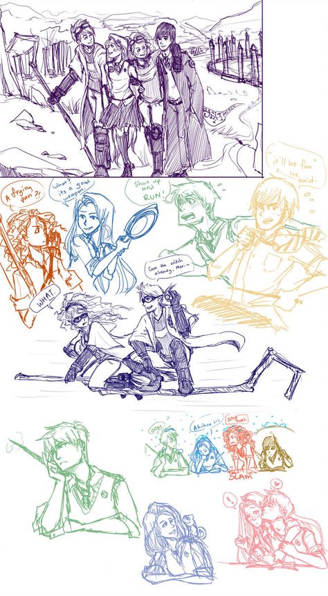 The Big Four: Sketch Dump by ZLynn Merida And Hiccup, Disney Hogwarts, Dreamworks Characters, Frozen And Tangled, Sketch Dump, Big Four, Big Six, Disney Crossovers, Rise Of The Guardians