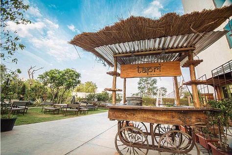 Tapri Ashram Tea Stall Design, Funky Stools, Chai Stall, Kerala Cafe, Bellocq Tea Atelier, Mehendi Event, Tea Stall, Indian Cafe, Outdoor Restaurant Patio