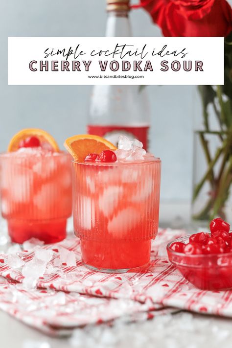 Simple Cherry Vodka Sour Recipe - bits and bites Vodka Sour Recipe, Cherry Vodka Sour, Bits And Bites, Vodka Sour, Cherry Vodka, Sour Mix, Sour Cocktail, Cherry Recipes, Easy Cocktails