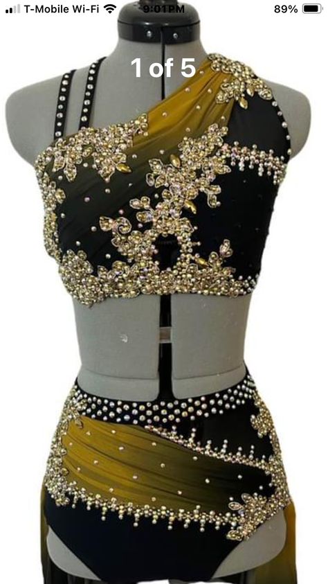 Fierce Jazz Dance Costumes, Yellow Jazz Dance Costumes, Black And Gold Dance Costume, Two Piece Jazz Dance Costumes, Gold Lyrical Dance Costumes, Black Dance Costumes, Drag Clothing, Gold Costume, Lyrical Costumes