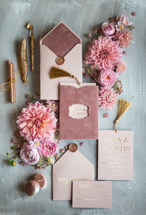 Wedding Invitations - Margo & Bees | Wedding Chicks Velvet Wedding Invitations, Shine Wedding Invitations, Wedding Invitations Uk, Rose Gold Wedding Invitations, Velvet Wedding, Gold Foil Wedding Invitations, Bespoke Wedding Invitations, Pink And Gold Wedding, Glitter Wedding Invitations