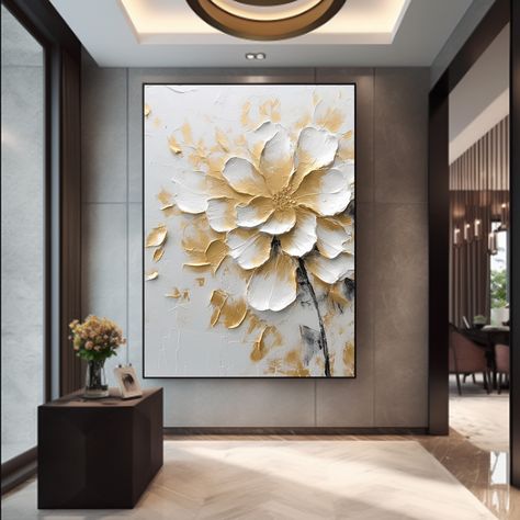 ❤️Welcome to my shop, the works in our shop are all hand-painted by artists. Gold Wall Art, 3d Wall Art, Handmade Oil, White Painting, Abstract Art Painting, Etsy Australia, White Flowers, Floral Arrangements, Living Room Decor