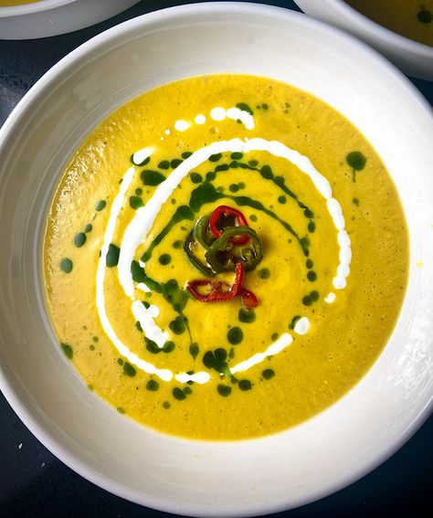 My Savory Adventures-Sweet Corn Gazpacho in 30 minutes! Corn Gazpacho, Cilantro Oil, Southern Portugal, Fresno Peppers, Toasted Pumpkin Seeds, Cold Soup, National Dish, Southern Spain, Lime Zest