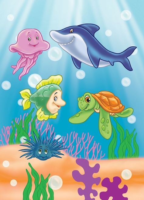 Cartoon Wall Painting, Fish Under The Sea, Sea Drawing, Tinkerbell And Friends, School Wall Art, Art Sketches Doodles, Cartoon Fish, Canvas Drawing, Mandala Artwork