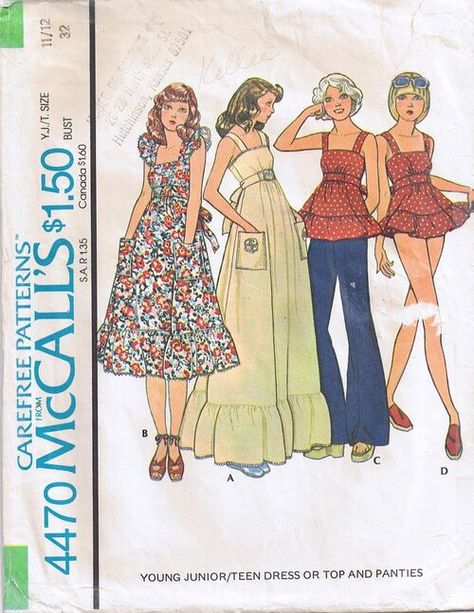 1970s Sewing Patterns, Patron Vintage, 60s And 70s Fashion, Teen Dress, Vintage Dress Patterns, Fashion Sewing Pattern, Moda Vintage, Dress Top, Mode Vintage