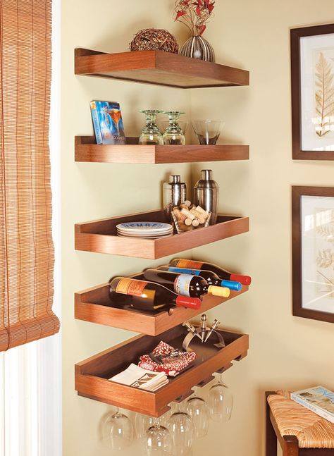 photo large Mini Wine Bar, Organization Categories, Shelves On Wall, Hang Shelves, Hanging Wall Shelves, Woodsmith Plans, Shelf Diy, Kids Shelves, Woodworking Storage