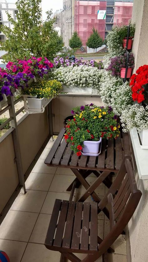 Klein Balkon Decor, Balkon Decor, Tiny Balcony, Small Balcony Garden, Balcony Flowers, Terrace Decor, Small Balcony Design, Balcony Plants, Porch And Balcony