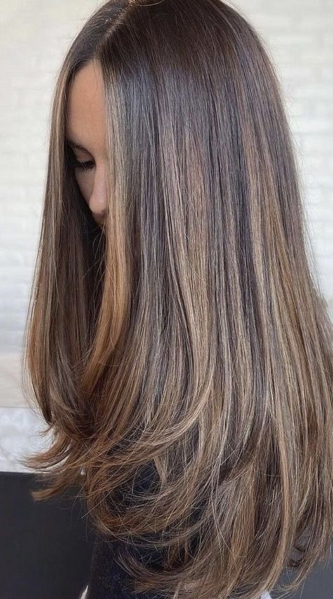 Balayage Straight Hair, Golden Brown Hair Color, Brown Straight Hair, Rambut Brunette, Golden Brown Hair, Brown Hair Looks, Brown Hair Inspo, Brunette Hair With Highlights, Hairstyles For Layered Hair