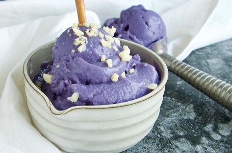 ube Ube, purple sweet potato ice cream ~ Back Porch Paleo Sweet Potato Ice Cream, Potato Ice Cream, Ube Ice Cream, Paleo Ice Cream, Cinnamon Ice Cream, Purple Sweet Potato, Coconut Ice, Dairy Free Paleo, Coconut Ice Cream