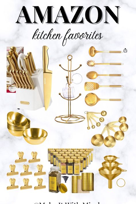 White And Gold Kitchen Decor, Old Money Kitchen, Gold Kitchen Utensils, Amazon Kitchen Finds, Royal Kitchen, Gold Kitchen Accessories, Kitchen Decor Collections, Black Kitchen Decor, Glam Kitchen