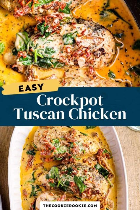 Crockpot Tuscan Chicken, Crock Pot Tuscan Chicken, Tuscan Chicken Recipe, Italian Dinner Recipes, Tuscan Chicken, Healthy Crockpot, Crockpot Recipes Slow Cooker, Dinner Recipes Crockpot, Crock Pot Cooking