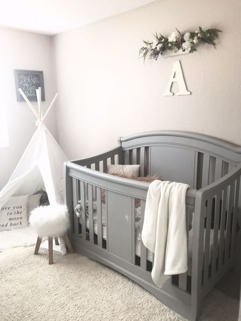 (paid link) Nursery decor inspiration for creating a restful and calming space for you and your baby. 15 soft and feminine baby girl nursery ideas. Grey Crib, Girl Nursery Bedding, Girl Nursery Room, Room Baby, Baby Sleep Problems, Baby Room Design, Girl’s Room