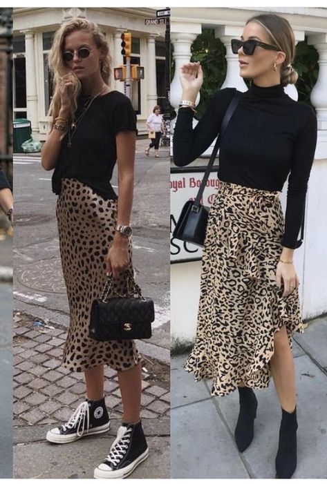 Satin Skirt Outfit, Casual Oufits, Leopard Skirt, Beachwear Fashion, Minimal Outfit, Satin Skirt, 가을 패션, Street Style Outfit, Skirt Outfits